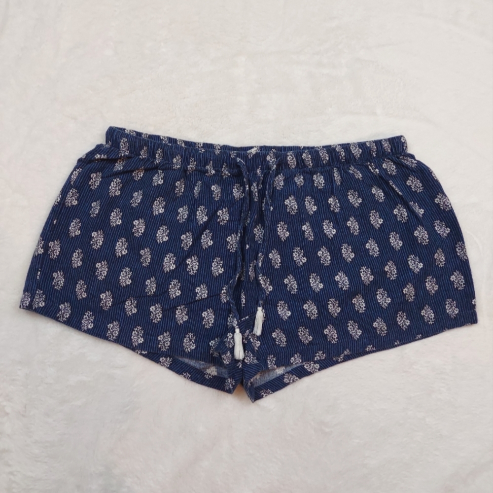 Lucky Brand Drawstring High Rise Pajama Short Shorts Blue White Floral Size XL
